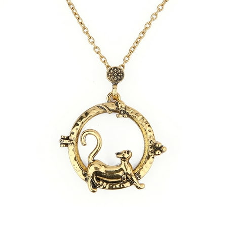Porcelain Vintage Necklace - Cat Vintage Magnifying Glass Necklace Anti-Tarnish Pendant Antique Gold Jewelry, J-437