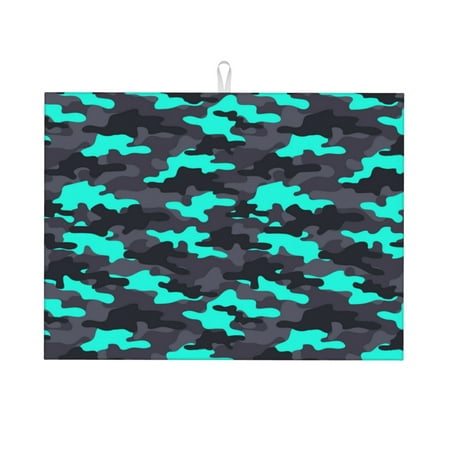 

Dish Drying Mat Grey Green Camouflage Highly Absorbent Microfiber Drying Mat Kitchen Counter or Sink Drawer Liner 18x24 Kitchen Drying Mat Coffee Mat Kitchen Essentials
