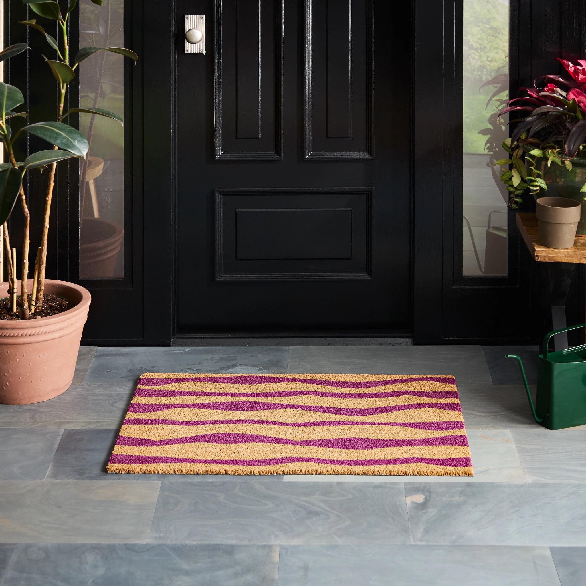TOWN & COUNTRY TERRA Ravine Abstract Mountain Outdoor Door Mat, Natural Coir, Heavyweight, Non-Slip Entryway Mat, Purple, 24"x36"