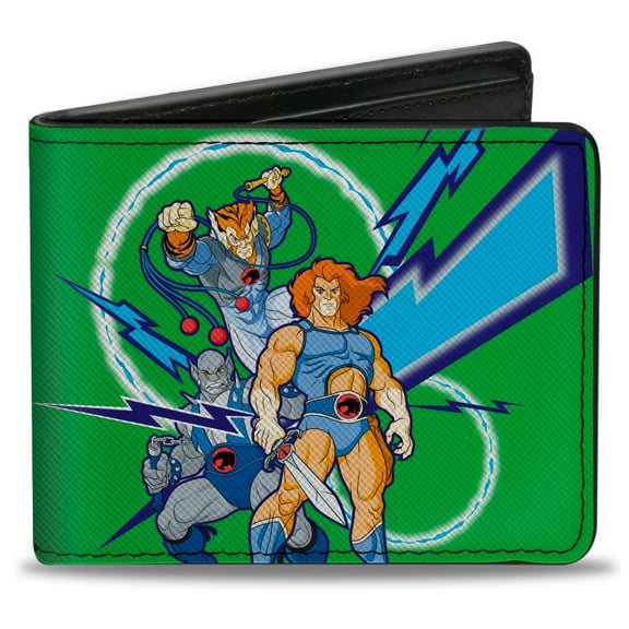 ThunderCats Wallet, Bifold, ThunderCats Classic Character Group Pose and Lightning Bolt, Vegan Leather