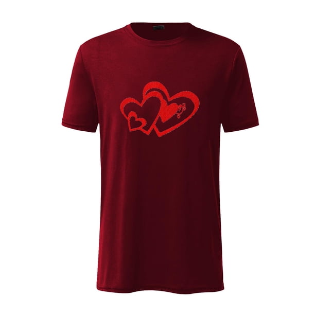 Hombres Día de San Valentín Manga corta Amor Impresión Cuello redondo Jersey Camiseta Blusa Pompotops oipoqjl4982