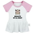 thumbnail image 1 of Namaste Up All Night Funny Dresses For Baby, Newborn Babies Skirts, Infant Princess Dress, 0-24M Kids Graphic Clothes (Pink Raglan Dresses, 6-12 Months), 1 of 4