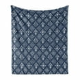thumbnail image 1 of Indigo Soft Flannel Fleece Throw Blanket, Mediterranean Floral Leaf Swirl Detailed Rectangular Armor Design Image, Cozy Plush for Indoor and Outdoor Use, 50" x 60", Navy Blue and White, by Ambesonne, 1 of 6