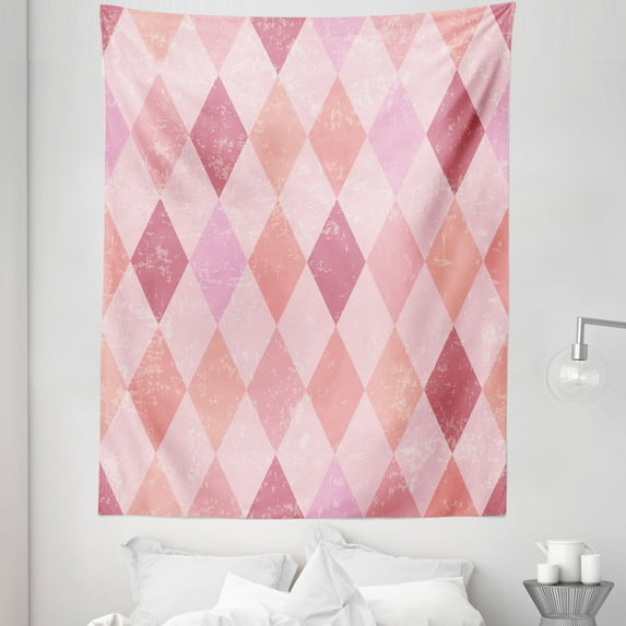 Pink Tapestry, Shades of Pink for Vintage Weathered Background with Harlequin Pattern Diamond Shape, Fabric Wall Hanging Decor for Bedroom Living Room Dorm, 5 Sizes, Multicolor, by Ambesonne