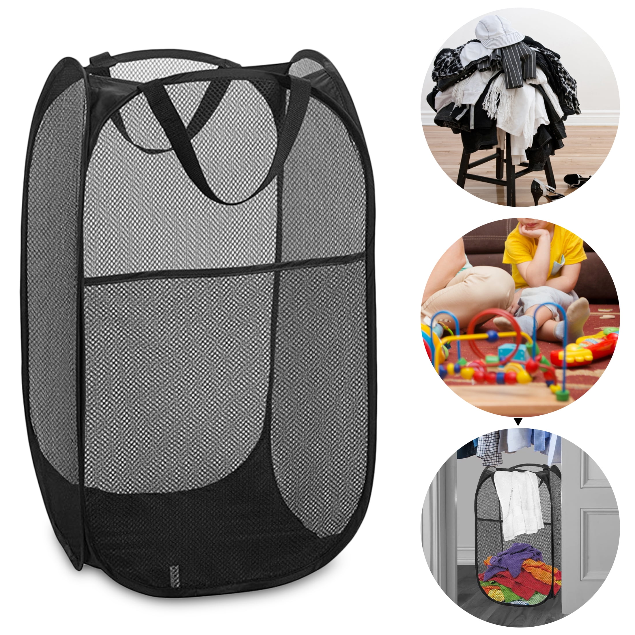 LEERUI Popup Laundry Hamper Folding Mesh Laundry Basket with Durable