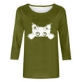thumbnail image 4 of ALLLIST 3/4 Sleeve Women's Tops Crew Neck Holiday T-Shirts Cat Graphic Casual Green Shirts Women's Clothing, 4 of 4