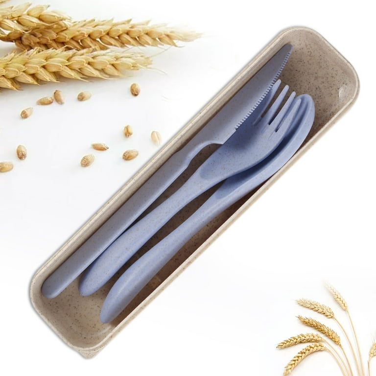 Reusable Travel Utensils Set , 4 Sets Wheat Straw Portable Knife Fork  Spoons Tableware(green, Beige, Pink, Blue)