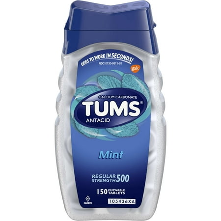 Cool Mint Chewable - TUMS Antacid Chewable Tablets for Heartburn Relief, Regular Strength, Mint, 150 Tablets
