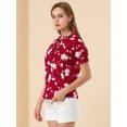 thumbnail image 4 of DARING DIVA Ruffle Tie Neck Casual Short Sleeve Blouse XL Wine Red, 4 of 6