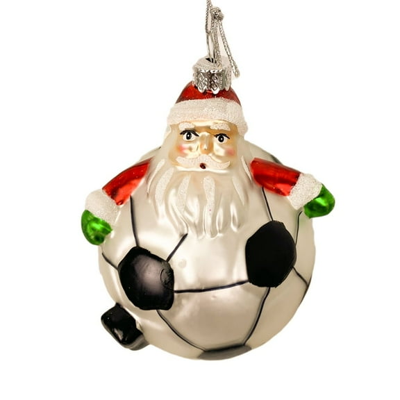 Just 4 Kicks Inc Santa Soccer Ball Christmas Ornament, 100% Glass