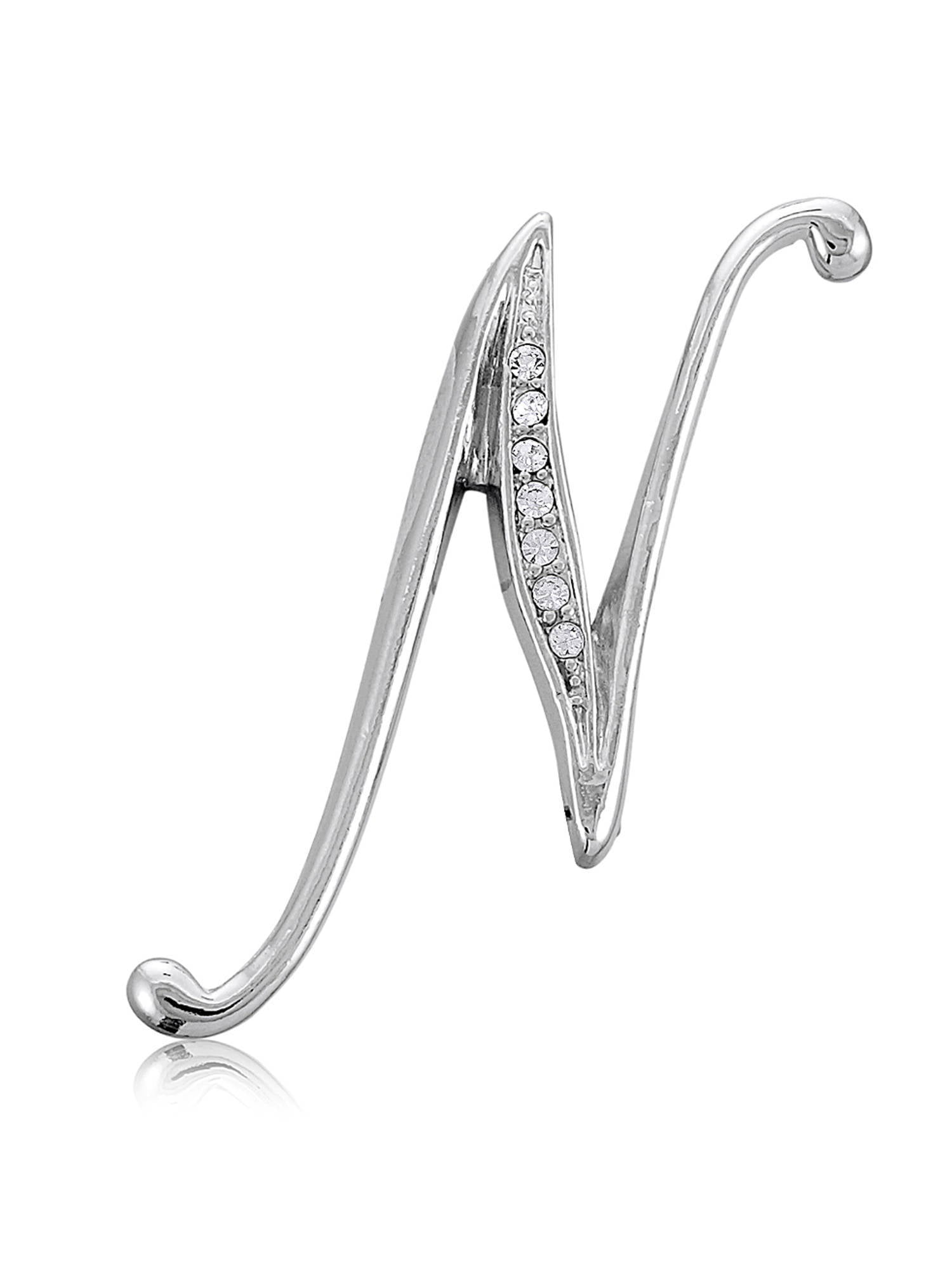 BERRICLE Rhodium Flashed Base Metal Initial Letter Fashion Brooch Pin 