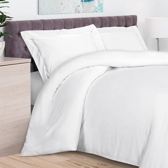 BNM 300 TC Rayon From Bamboo Duvet Cover Set, Full/ Queen, White