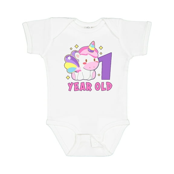 Inktastic 1 Year Old with Cute Unicorn Birthday Girls Baby Bodysuit