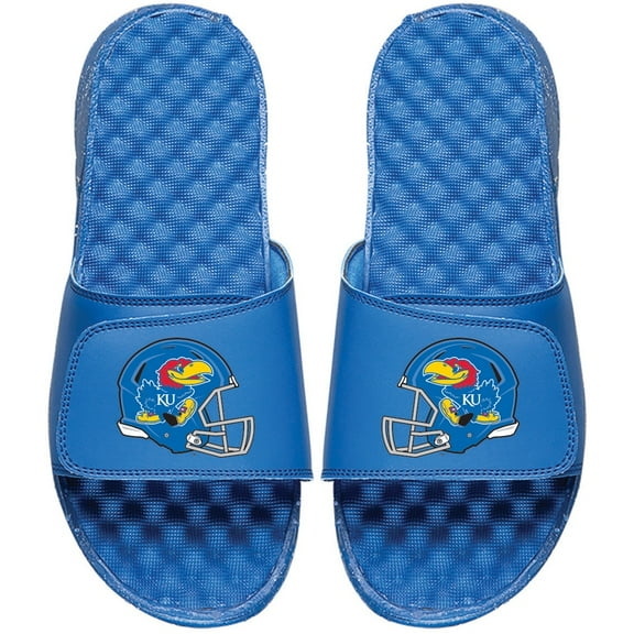 Men's ISlide Royal Kansas Jayhawks Helmet Logo Slide Sandals