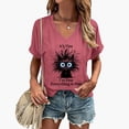 thumbnail image 2 of Trendfront Womens Funny Cat Graphic Tee Fashion V-Neck Short Sleeve Tops Summer T-Shirts Casual Slogan Print Weekend Relaxed Pullover Shirt, 2 of 4