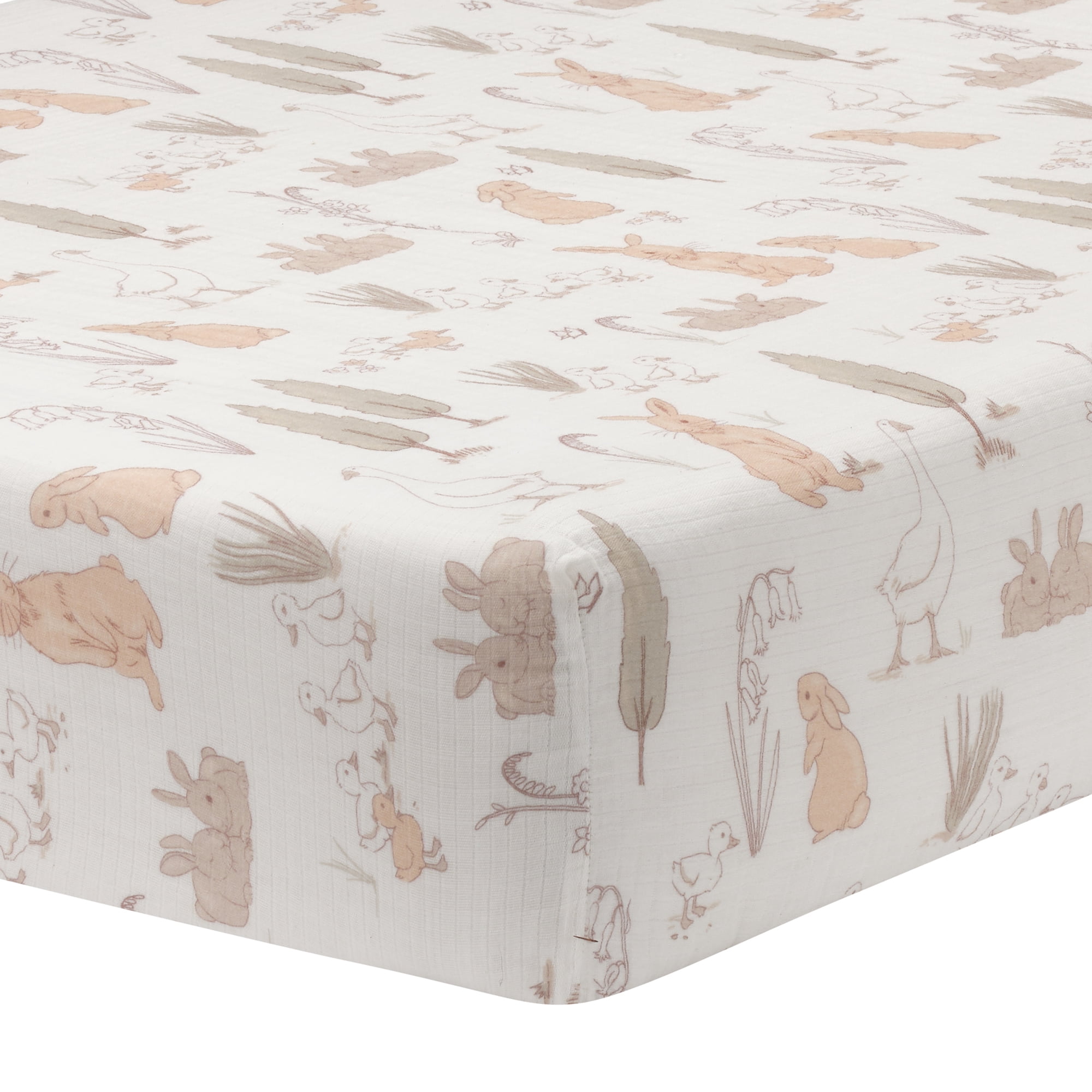 Lambs & Ivy Signature Bunny Hop Organic Cotton Muslin 3-Piece Crib Bedding Set