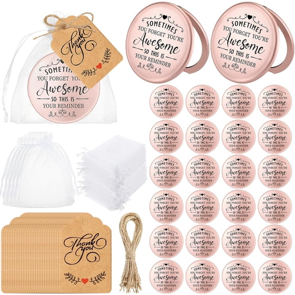 Soaoo 24 Ensembles Oubliez Parfois Vos Superbes Miroirs Cadeaux en Vrac pour Femmes Appréciation Inspirante Double Face Poche Compacte Miroirs de Maquillage