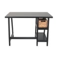 thumbnail image 2 of Distressed Wooden Desk with Two Display Shelves and Trestle Base, Small, Black, 2 of 5