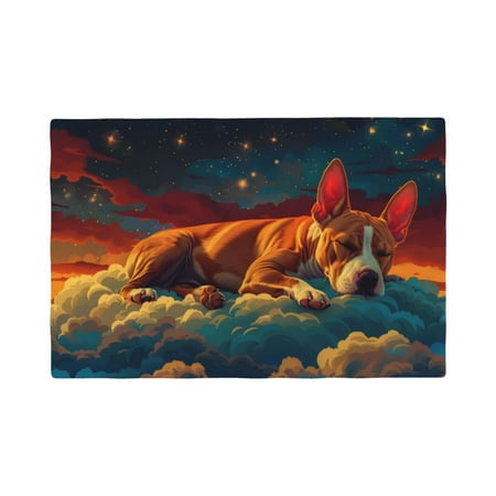 

Table Placemats Set of 4 - Colorful Starry Sky Sleep Dog 12x18 In Faux Linen Double Heat Resistant Place Mats Cloth Indoor/Outdoor Placemats Washable Table Mats for Dining Kitchen Party