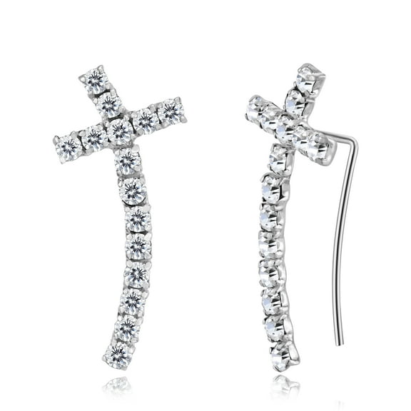 Retro Iconic Cross Sterling Silver & White Cubic Zirconia Ear Crawler Earrings