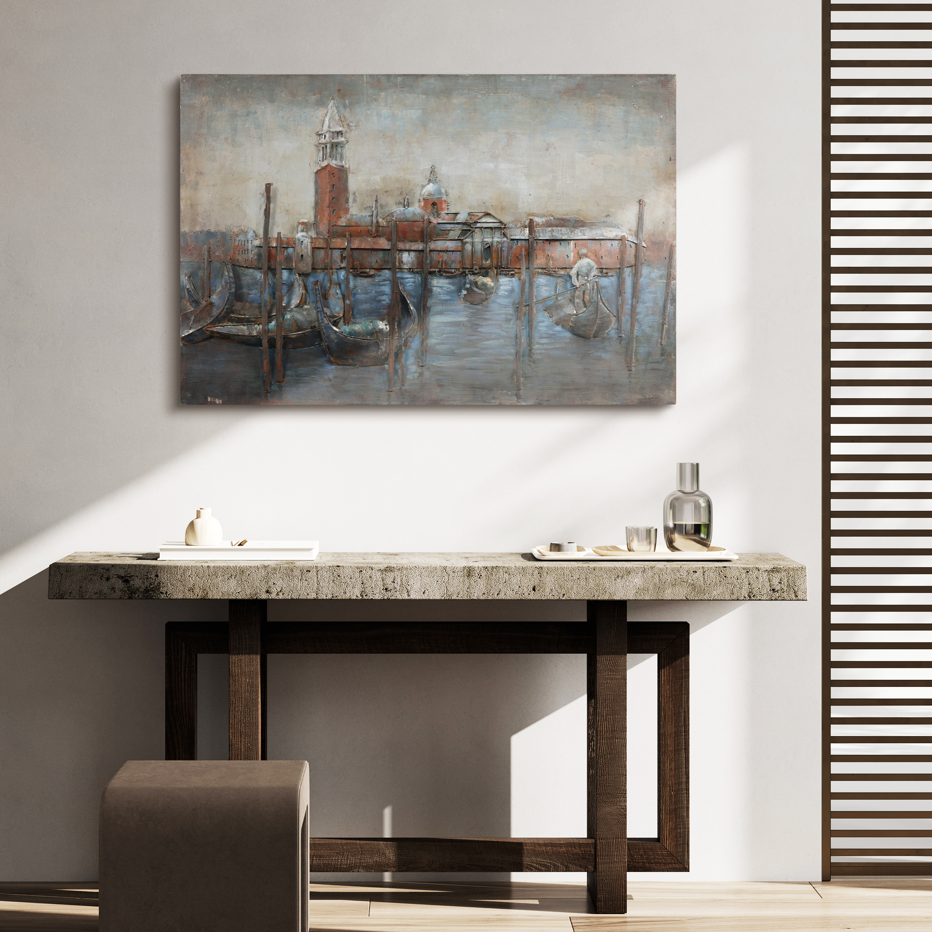 Empire Art Direct Primo Mixed Media 3D Iron Wall Sculpture - Gondolas in Venice