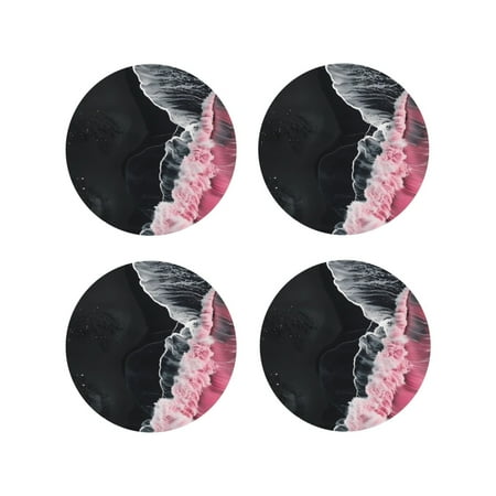 

Tideii Pink White Ocean Waves for Leather Coasters 4 Pieces Anti-fouling and Anti-scalding Decorative Coasters Suitable for Restaurants Kitchens Coffee Shops-Round Shape