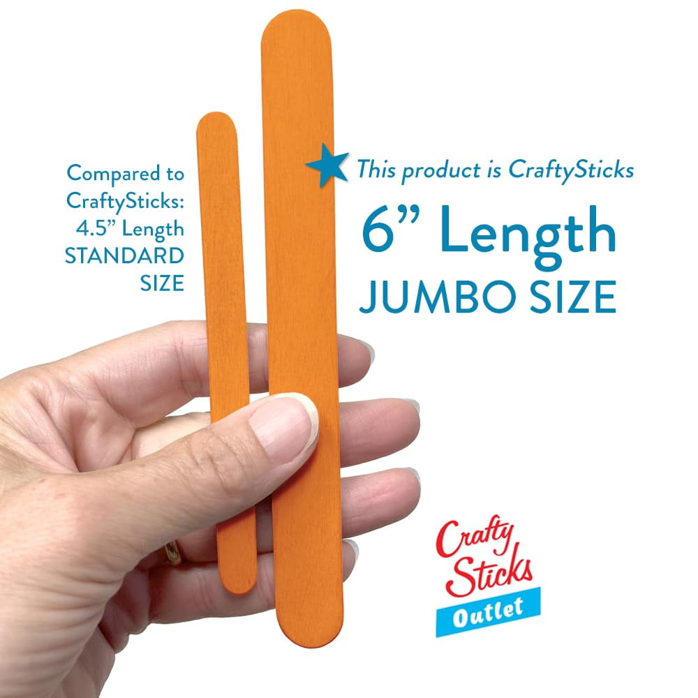 CraftySticks- 600 Pack, 6 Inch Orange Color, Jumbo Wood Popsicle Sticks for Crafts, Home, School Art, Building, Learning, Wood Tongue Depressor Size