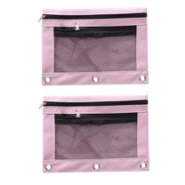 Ikeay Double Zipperpencil Bag Transparent Mesh File Pouch Case Zip Pencil Bags Pencil Cases with Enforced Hole 3 Ring,Pencil Case,Stationery Bag,Clearance Sale