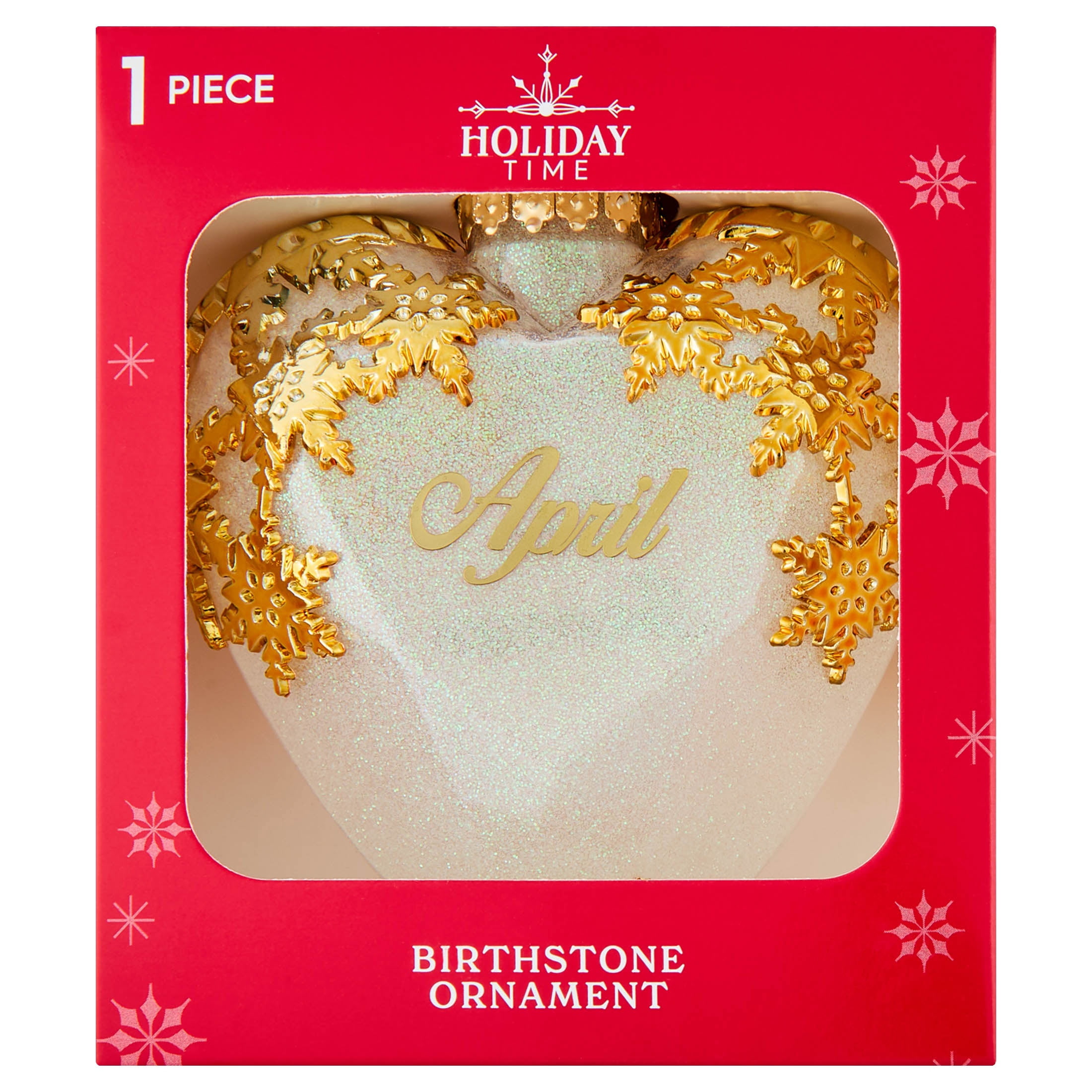 White and Gold Glitter April Birthstone Christmas Ornament, 4.3", by Holiday Time