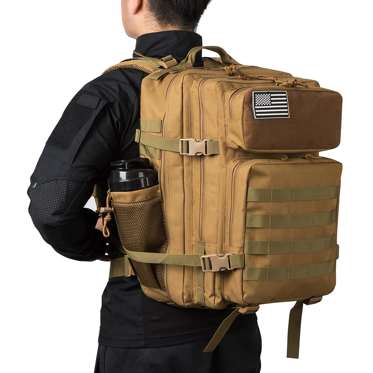QT&QY 45L Outdoor Hiking Backpack for Men Molle Daypack 3 Day Gym Travel Rucksack with Bottle Holder