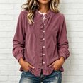 thumbnail image 5 of Cmtiyu Fashion Jackets for Women Long Sleeve Round Neck Button Down Pink Corduroy Jacket with Ruffled Hem Casual Fall Outerwear Jacket S-3XL, 5 of 6