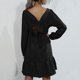thumbnail image 5 of Vestido de cuello cuadrado para mujer, color puro, suelto, informal, con lazo en la espalda, vestido de manga larga con volantes para citas, negro XL, 5 of 7