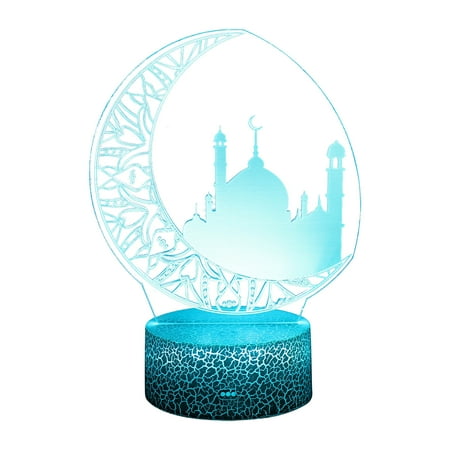 

With Remote LED Light Creative Acrylic Multicolor 3D Visual Effects Home Bedroom Decor Ramadan Mubarak Deacoration