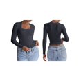 thumbnail image 3 of Camisetas de Larga para Mujer, Blusas de Cuello Cuadrado, Blusas de Punto Acanalado para Adolescentes, Blusas , Ropa de Moda de Otoño Gris Oscuro M, 3 of 9