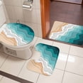 thumbnail image 4 of Teal Green Bath Mat 3 Piece Bathroom Rug Set, Geometric Brown White Beach Waves Gradient Non Slip Bath Rug Contour Mat and Toilet Lid Cover, Absorbent Shower Mats Soft Bath Rugs and Mats Sets, 4 of 8