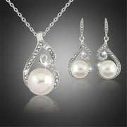 New Year Clearance! Cotonie Korean Fashion Necklace and Earring Set Trendy Diamond Pearl Jewelry Set