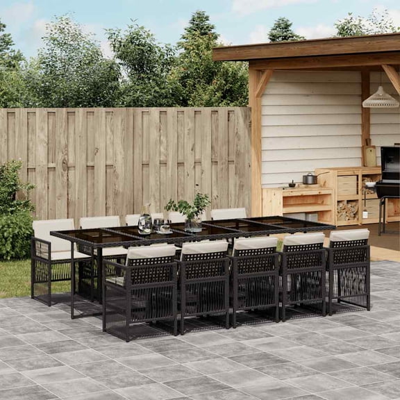 vidaXL 11 Piece Patio Dining Set with Cushions Black Poly Rattan