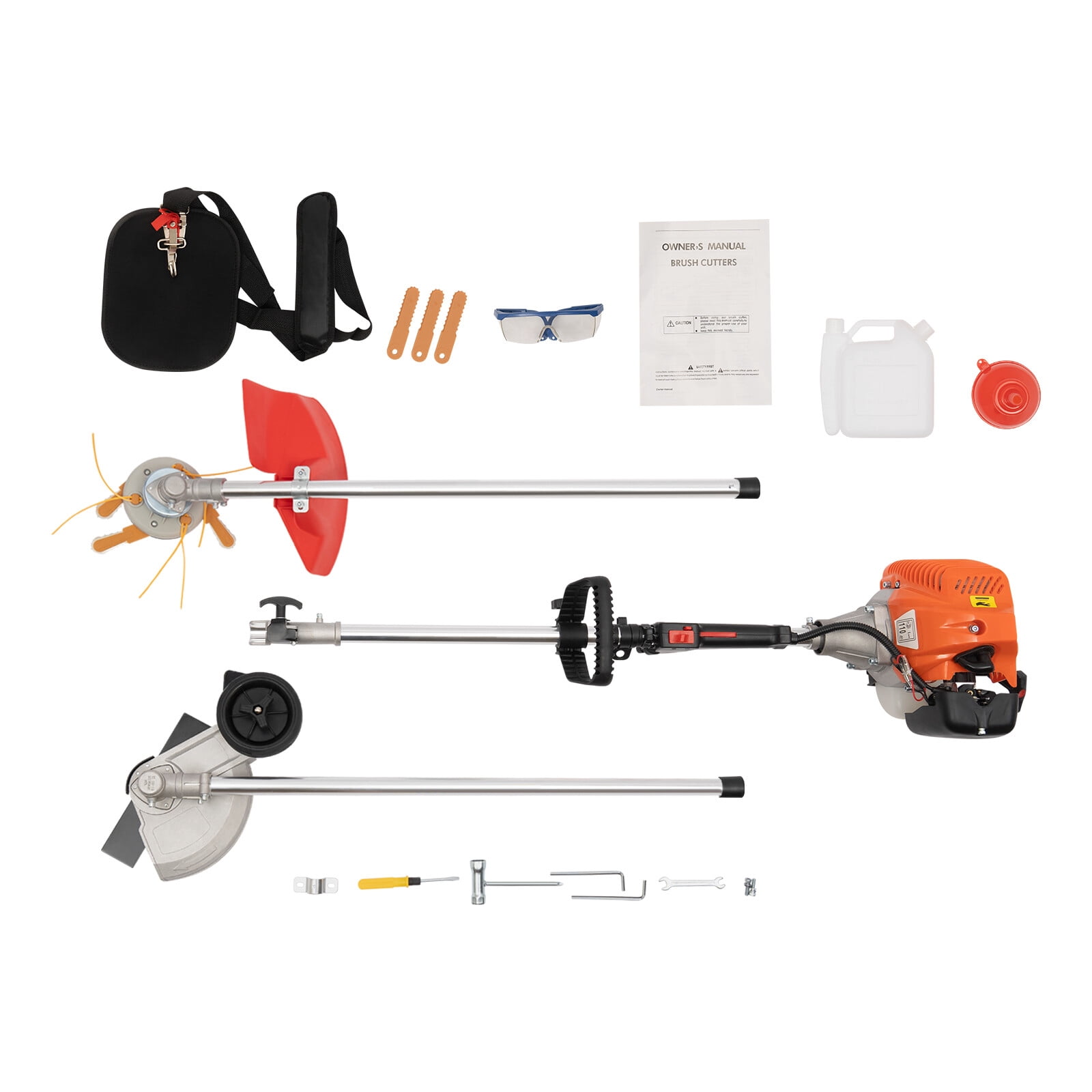 33CC Weed Wacker Eater Gas Powered, 2-Cycle 5.74FT String Trimmer/Edger with Two Blade Heads, Lawn Mower Hedge Trimmer with Rubber Handle & Shoulder Strap