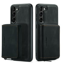 Dteck Detachable Zipper Wallet Case for Samsung Galaxy S23,Magnetic Leather Card Pocket Bag Removable 2 in 1 Case Shockproof Rubber Kickstand Cover,Black