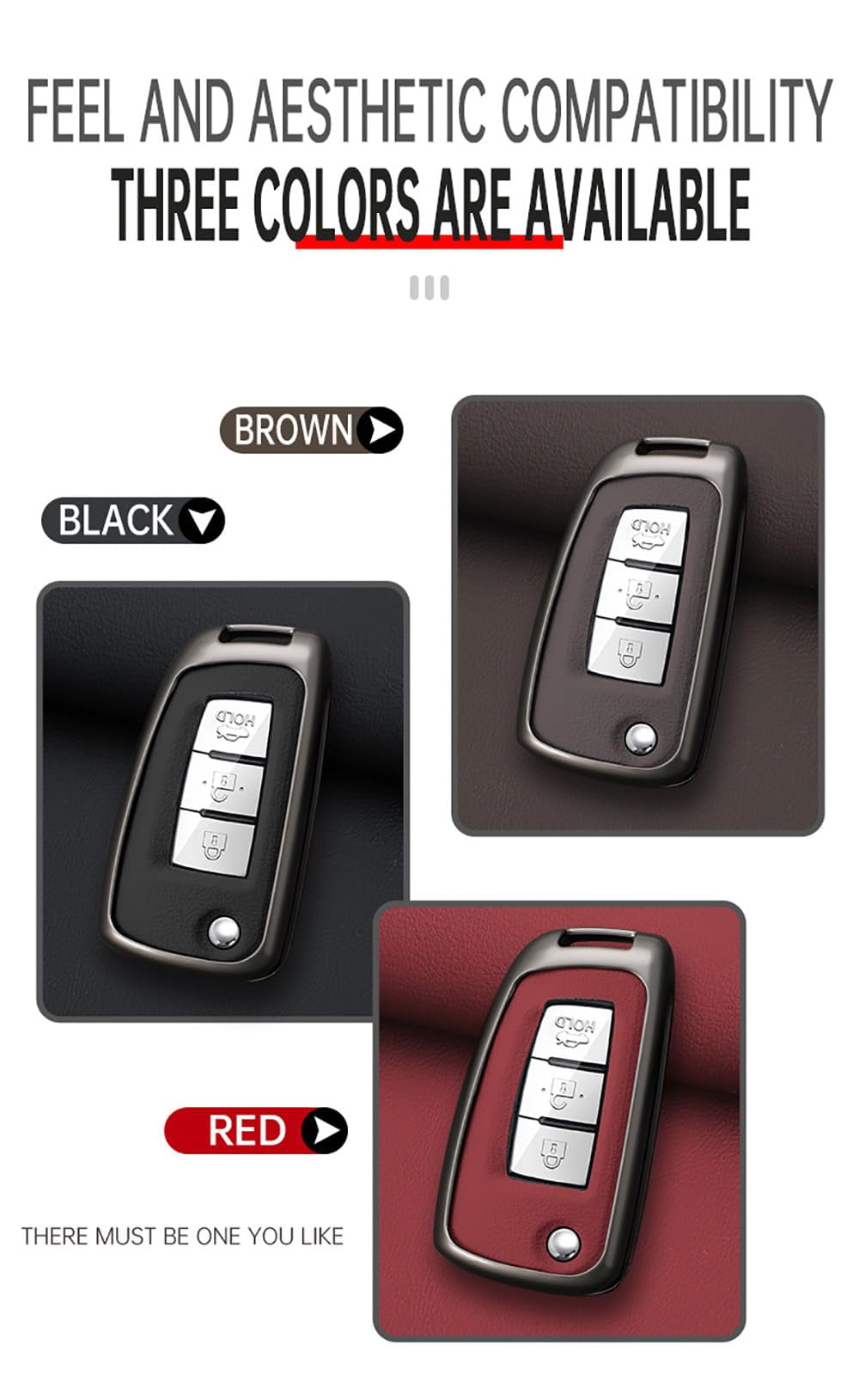 Metal & Leather 2/3/4 Button Flip Key Fob Cover Case Compatible with Nissan Rogue S Rogue Select Rogue Sport Sylphy Pulsar Sentra fit for Infiniti Keyless Key Holder with Keychain
