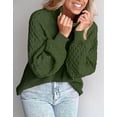 thumbnail image 2 of Sweaters for Women Mock Neck Cable Knit Sweater Ribbed Lantern Sleeve Knitted Pullover Sweater Alsol Lamesa, 2 of 5
