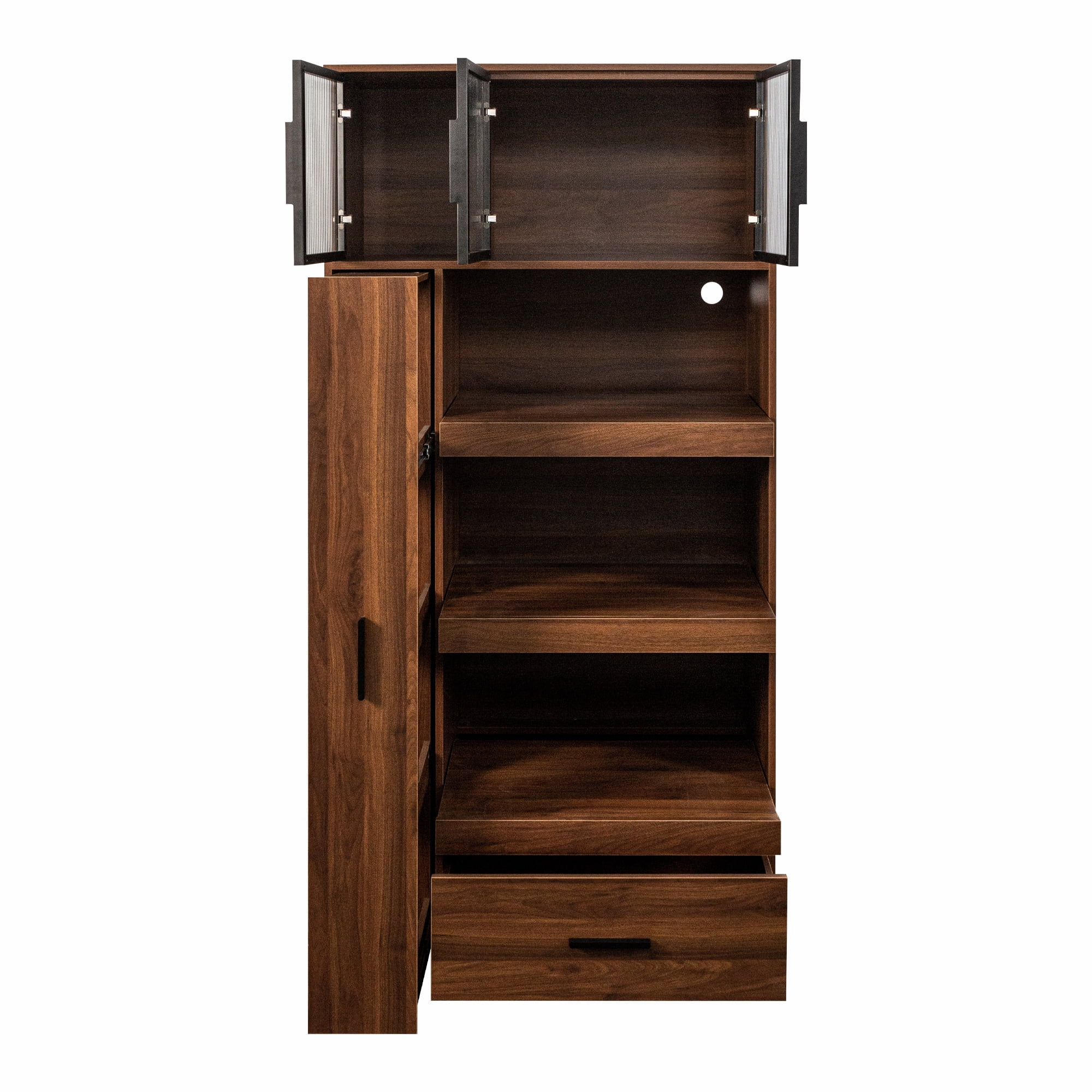 Aukfa Freestanding Pantry Storage Cabinet, Kitchen Pantry Organizer, Buffet Sideboard, Microwave Stand for Kitchen/Dining Room/Living Room,Walnut