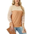 thumbnail image 2 of JWD Women's Top Fashionable Color Blocked Long Sleeved Round Neck Knitted Casual Loose Pullover Shirt Warm Shirt Top PJ-Apricot Yellow XL, 2 of 8