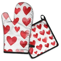 Valentine's Day Heart Pattern Kitchen Oven Mitt and Pot Holder Sets 2 Pcs for Baking, Cooking and Grilling, Heat Resistant Up To 392 °F