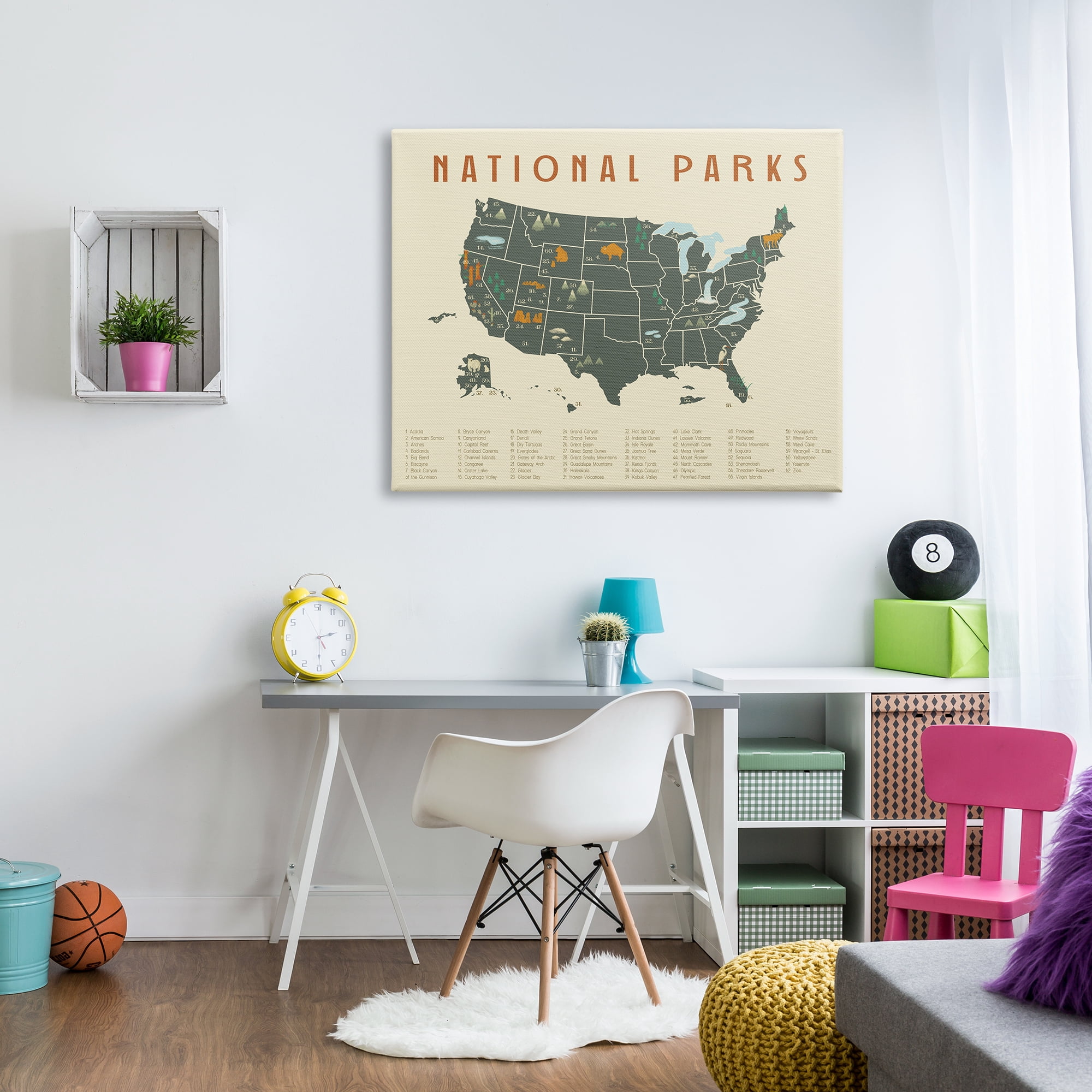Stupell Industries United States National Parks Adventure Map Green Orange, 48 x 36, Design by Daphne Polselli