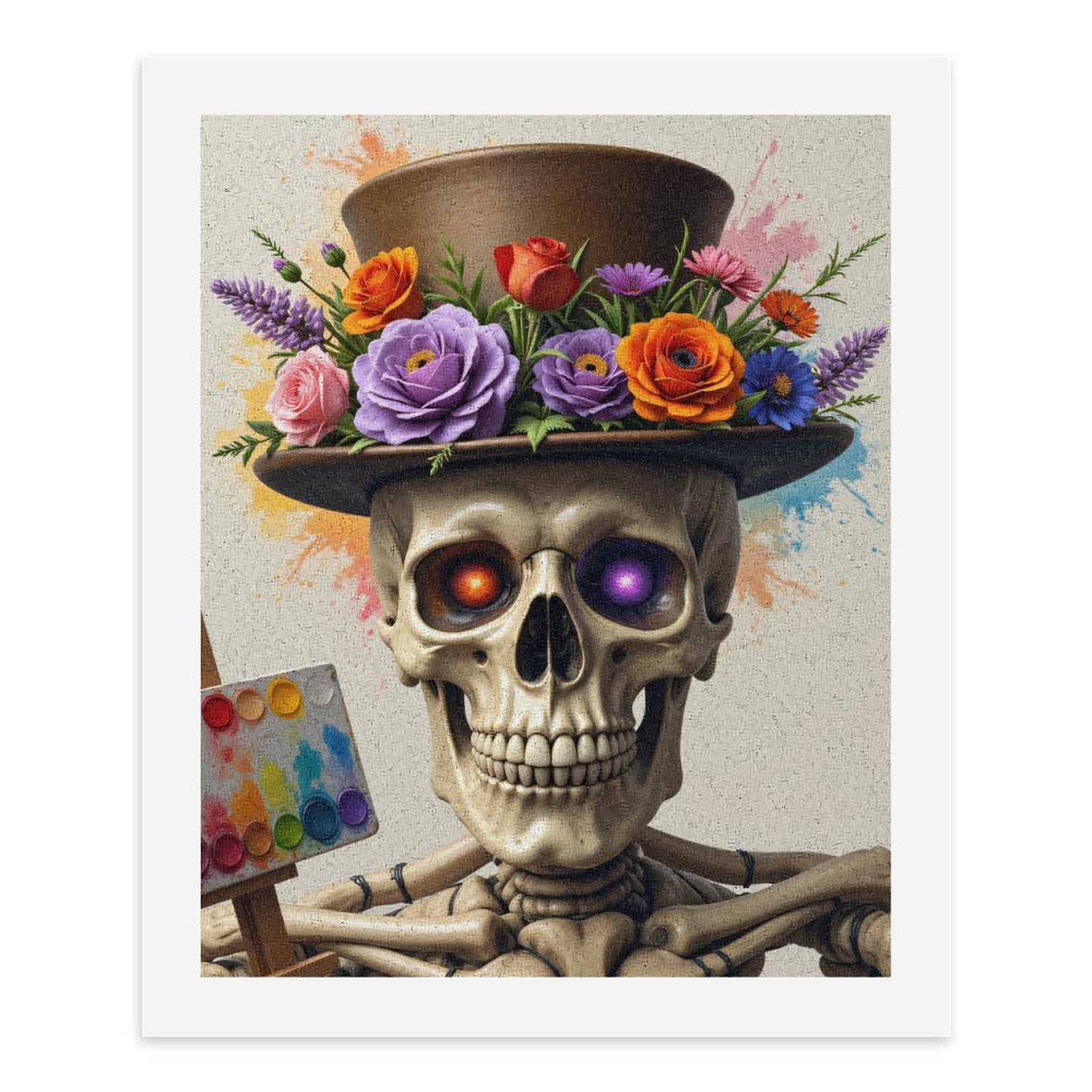 Paint By Numbers Kit for Adults Beginner - DIY Skeleton Art Floral Top Hat Colors Canvas Painting Kits for Adults, Frameless Paint By Number for Adults for Home Wall Decor 16x20 Inch