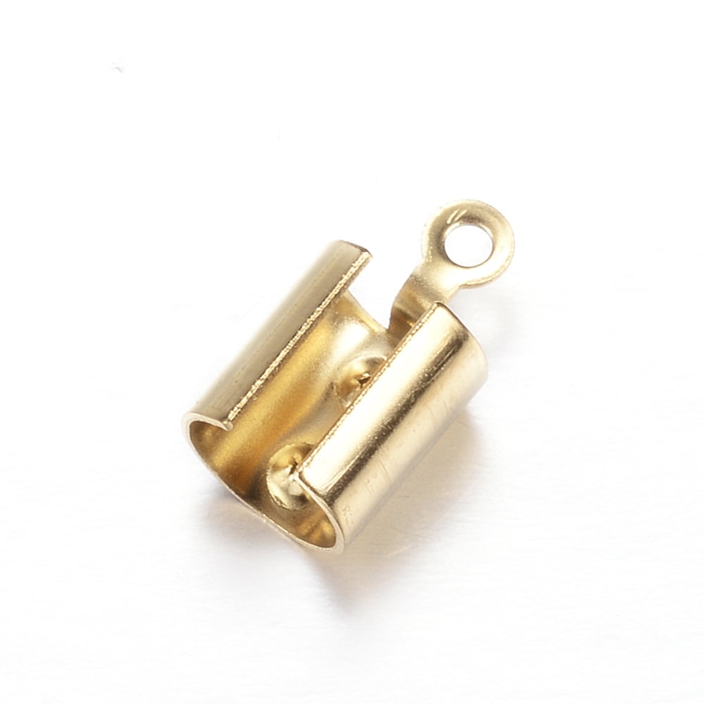 Ion Plating(IP) 304 Stainless Steel Folding Crimp Ends Fold Over Crimp Cord Ends Golden 12x6.5x6.5mm Hole: 1.2mm