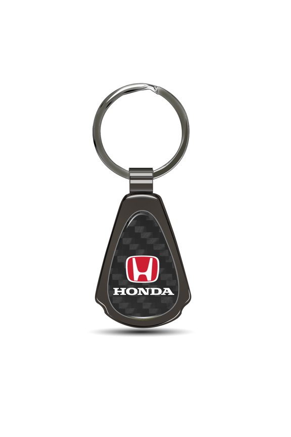 Honda Red Logo Real Black Carbon Fiber Gunmetal Black Metal Teardrop Key Chain