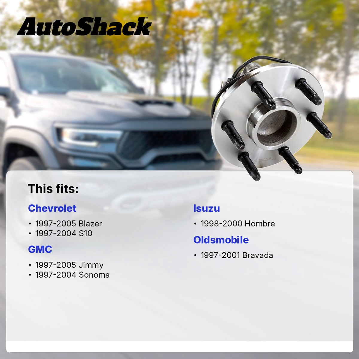 AutoShack Front Wheel Hub Bearing Assembly - Driver or Passenger Side for Chevrolet & GMC, S10 1997-2004 Blazer 1997-2005 Sonoma 1997-2004 Jimmy 1997-2005, 4WD AWD L4 2.2L V6 4.3L - 5-Lug, With ABS