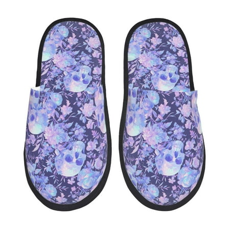 Balery flower crystal Skull Slient Indoor Furry Fleece Comfort House Shoes Soft Non-Slip Home Shoes Cotton slippers House Slippers-- Large
